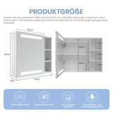 Spiegelschrank Bad mit Beleuchtung und Steckdose 70 cm breit 60 cm höhe Aluminium offenen Fächern Infrarot Sensor Antibeschlag dimmbar