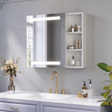 Spiegelschrank Bad mit Beleuchtung und Steckdose 70 cm breit 60 cm höhe Aluminium offenen Fächern Infrarot Sensor Antibeschlag dimmbar