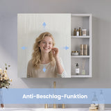 Spiegelschrank Bad mit Beleuchtung und Steckdose 70 cm breit 60 cm höhe Aluminium offenen Fächern Infrarot Sensor Antibeschlag dimmbar