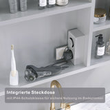 Spiegelschrank Bad mit Beleuchtung und Steckdose 70 cm breit 60 cm höhe Aluminium offenen Fächern Infrarot Sensor Antibeschlag dimmbar