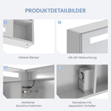 Spiegelschrank Bad mit Beleuchtung und Steckdose 70 cm breit 60 cm höhe Aluminium offenen Fächern Infrarot Sensor Antibeschlag dimmbar