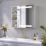 Spiegelschrank Bad mit Beleuchtung und Steckdose 70 cm breit 60 cm höhe Aluminium offenen Fächern Infrarot Sensor Antibeschlag dimmbar
