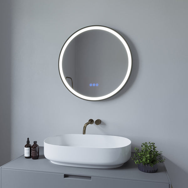Badezimmerspiegel 28x32 Cm Mit Schwarzem Rahmen – Dimmbare LED-Beleuchtung, Antibeschlag & Einfache Montage