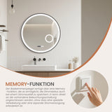 Badspiegel mit Beleuchtung Rund Schwarz matt 60 cm LED Schminkspiegel Uhr Dimmbar Touch Kaltweiß Aluminiumrahmen