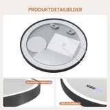 Badspiegel mit Beleuchtung Rund Schwarz matt 60 cm LED Schminkspiegel Uhr Dimmbar Touch Kaltweiß Aluminiumrahmen