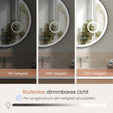 Badspiegel mit Beleuchtung Rund Schwarz matt 60 cm LED Schminkspiegel Uhr Dimmbar Touch Kaltweiß Aluminiumrahmen