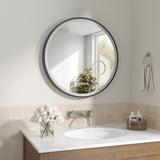 Badspiegel mit Beleuchtung Rund Schwarz matt 60 cm LED Schminkspiegel Uhr Dimmbar Touch Kaltweiß Aluminiumrahmen