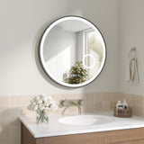 Badspiegel mit Beleuchtung Rund Schwarz matt 60 cm LED Schminkspiegel Uhr Dimmbar Touch Kaltweiß Aluminiumrahmen