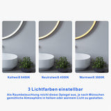 Badspiegel mit Beleuchtung Rund 80 cm Schwarz Rahmen Spiegelheizung 3 Lichtfarben Dimmbar Touch Schalter