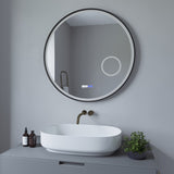 Badspiegel mit Beleuchtung Rund Schwarz matt 80 cm Schminkspiegel Uhr Dimmbar Touch Wandschalter Kaltweiß Aluminiumrahmen