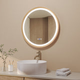 Badspiegel mit Beleuchtung Rund 60 cm Aluminiumrahmen Gebürstetes Gold direkter und indirekter LED-Beleuchtung Antibeschlag Touch Schalter dimmbar