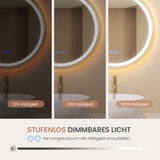 Badspiegel mit Beleuchtung Rund 60 cm Aluminiumrahmen Gebürstetes Gold direkter und indirekter LED-Beleuchtung Antibeschlag Touch Schalter dimmbar