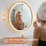 Badspiegel mit Beleuchtung Rund 60 cm Aluminiumrahmen Gebürstetes Gold direkter und indirekter LED-Beleuchtung Antibeschlag Touch Schalter dimmbar