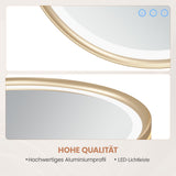 Badspiegel mit Beleuchtung Rund 60 cm Aluminiumrahmen Gebürstetes Gold direkter und indirekter LED-Beleuchtung Antibeschlag Touch Schalter dimmbar