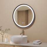 Badspiegel mit Beleuchtung Rund 60 cm Aluminiumrahmen schwarz matt direkte und indirekte LED-Beleuchtung Antibeschlag Touch Schalter dimmbar