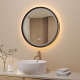 Badspiegel mit Beleuchtung Rund 60 cm Aluminiumrahmen schwarz matt direkte und indirekte LED-Beleuchtung Antibeschlag Touch Schalter dimmbar
