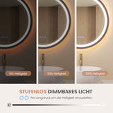 Badspiegel mit Beleuchtung Rund 60 cm Aluminiumrahmen schwarz matt direkte und indirekte LED-Beleuchtung Antibeschlag Touch Schalter dimmbar