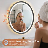 Badspiegel mit Beleuchtung Rund 60 cm Aluminiumrahmen schwarz matt direkte und indirekte LED-Beleuchtung Antibeschlag Touch Schalter dimmbar