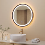 Badspiegel mit Beleuchtung Rund 60 cm Aluminiumrahmen schwarz matt direkte und indirekte LED-Beleuchtung Antibeschlag Touch Schalter dimmbar