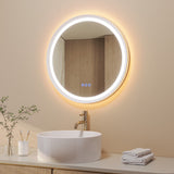 Badspiegel mit Beleuchtung Rund 60 cm weiß matt Antibeschlag dimmbar