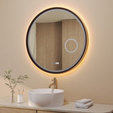 Badspiegel mit Vergrößerung und Beleuchtung Rund 80 cm Aluminium Rahmen schwarz matt Uhr Spiegelheizung Touch dimmbar