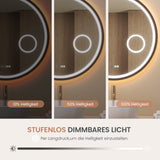 Badspiegel mit Vergrößerung und Beleuchtung Rund 80 cm Aluminium Rahmen schwarz matt Uhr Spiegelheizung Touch dimmbar