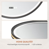 Badspiegel mit Vergrößerung und Beleuchtung Rund 80 cm Aluminium Rahmen schwarz matt Uhr Spiegelheizung Touch dimmbar