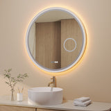 Badspiegel mit Beleuchtung Rund 80 cm weiß matt direkte und indirekte LED-Beleuchtung Kosmetikspiegel Uhr Antibeschlag Touch dimmbar