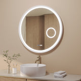 Badspiegel mit Beleuchtung Rund 80 cm weiß matt direkte und indirekte LED-Beleuchtung Kosmetikspiegel Uhr Antibeschlag Touch dimmbar