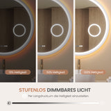 Badspiegel mit Beleuchtung Rund 80 cm weiß matt direkte und indirekte LED-Beleuchtung Kosmetikspiegel Uhr Antibeschlag Touch dimmbar