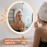 Badspiegel mit Beleuchtung Rund 80 cm weiß matt direkte und indirekte LED-Beleuchtung Kosmetikspiegel Uhr Antibeschlag Touch dimmbar