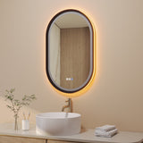 Badspiegel mit Beleuchtung Oval schwarz 50 x 80 cm Aluminiumrahmen direkter und indirekter LED-Beleuchtung Antibeschlag Touch dimmbar