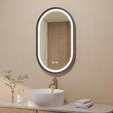 Badspiegel mit Beleuchtung Oval schwarz 50 x 80 cm Aluminiumrahmen direkter und indirekter LED-Beleuchtung Antibeschlag Touch dimmbar