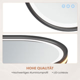 Badspiegel mit Beleuchtung Oval schwarz 50 x 80 cm Aluminiumrahmen direkter und indirekter LED-Beleuchtung Antibeschlag Touch dimmbar