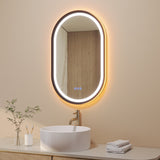Badspiegel mit Beleuchtung Oval schwarz 50 x 80 cm Aluminiumrahmen direkter und indirekter LED-Beleuchtung Antibeschlag Touch dimmbar