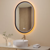 Badspiegel mit Beleuchtung Oval schwarz 60 x 90 cm Aluminiumrahmen direkter und indirekter LED-Beleuchtung Antibeschlag Touch dimmbar