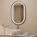 Badspiegel mit Beleuchtung Oval schwarz 60 x 90 cm Aluminiumrahmen direkter und indirekter LED-Beleuchtung Antibeschlag Touch dimmbar