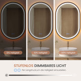 Badspiegel mit Beleuchtung Oval schwarz 60 x 90 cm Aluminiumrahmen direkter und indirekter LED-Beleuchtung Antibeschlag Touch dimmbar