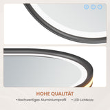 Badspiegel mit Beleuchtung Oval schwarz 60 x 90 cm Aluminiumrahmen direkter und indirekter LED-Beleuchtung Antibeschlag Touch dimmbar