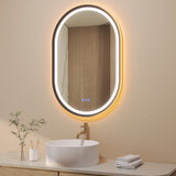Badspiegel mit Beleuchtung Oval schwarz 60 x 90 cm Aluminiumrahmen direkter und indirekter LED-Beleuchtung Antibeschlag Touch dimmbar