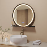 Badspiegel Rund schwarz mit Beleuchtung und Ablage 60 cm Aluminium Rahmen 3 Lichtfarben Antibeschlag Touch dimmbar