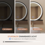 Badspiegel Rund schwarz mit Beleuchtung und Ablage 60 cm Aluminium Rahmen 3 Lichtfarben Antibeschlag Touch dimmbar