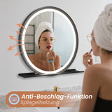 Badspiegel Rund schwarz mit Beleuchtung und Ablage 60 cm Aluminium Rahmen 3 Lichtfarben Antibeschlag Touch dimmbar