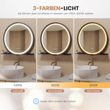 Badspiegel Rund schwarz mit Beleuchtung und Ablage 60 cm Aluminium Rahmen 3 Lichtfarben Antibeschlag Touch dimmbar