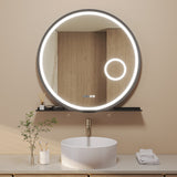 Badspiegel mit Beleuchtung und Ablage Rund 80 cm Aluminium Rahmen schwarz Uhr Kosmetikspiegel Spiegelheizung Touch dimmbar