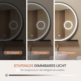 Badspiegel mit Beleuchtung und Ablage Rund 80 cm Aluminium Rahmen schwarz Uhr Kosmetikspiegel Spiegelheizung Touch dimmbar