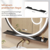 Badspiegel mit Beleuchtung und Ablage Rund 80 cm Aluminium Rahmen schwarz Uhr Kosmetikspiegel Spiegelheizung Touch dimmbar