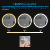 Badezimmerspiegel Rund Spiegel mit LED Licht für Bad 60cm JALTAS Typ C | Touch Sensor Dimmbar Antibeschlag Kaltweiß 6400K Neutralweiß 4500K Warmweiß 3000K