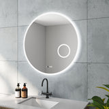 Runder LED Badspiegel 80 cm mit hinterleuchteter Beleuchtung Kosmetikspiegel JALTAS Typ D | Uhr Antibeschlag Touch Kaltweiß 6400K  Dimmbar