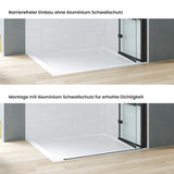 Rahmenlose faltbare Duschabtrennung mit schwarzen horizontalen Streifen faltbare Tür mit drehbaren Scharnierachsen Gesamthöhe 187 cm aus 5 mm dickem Sicherheitsglas gefertigt